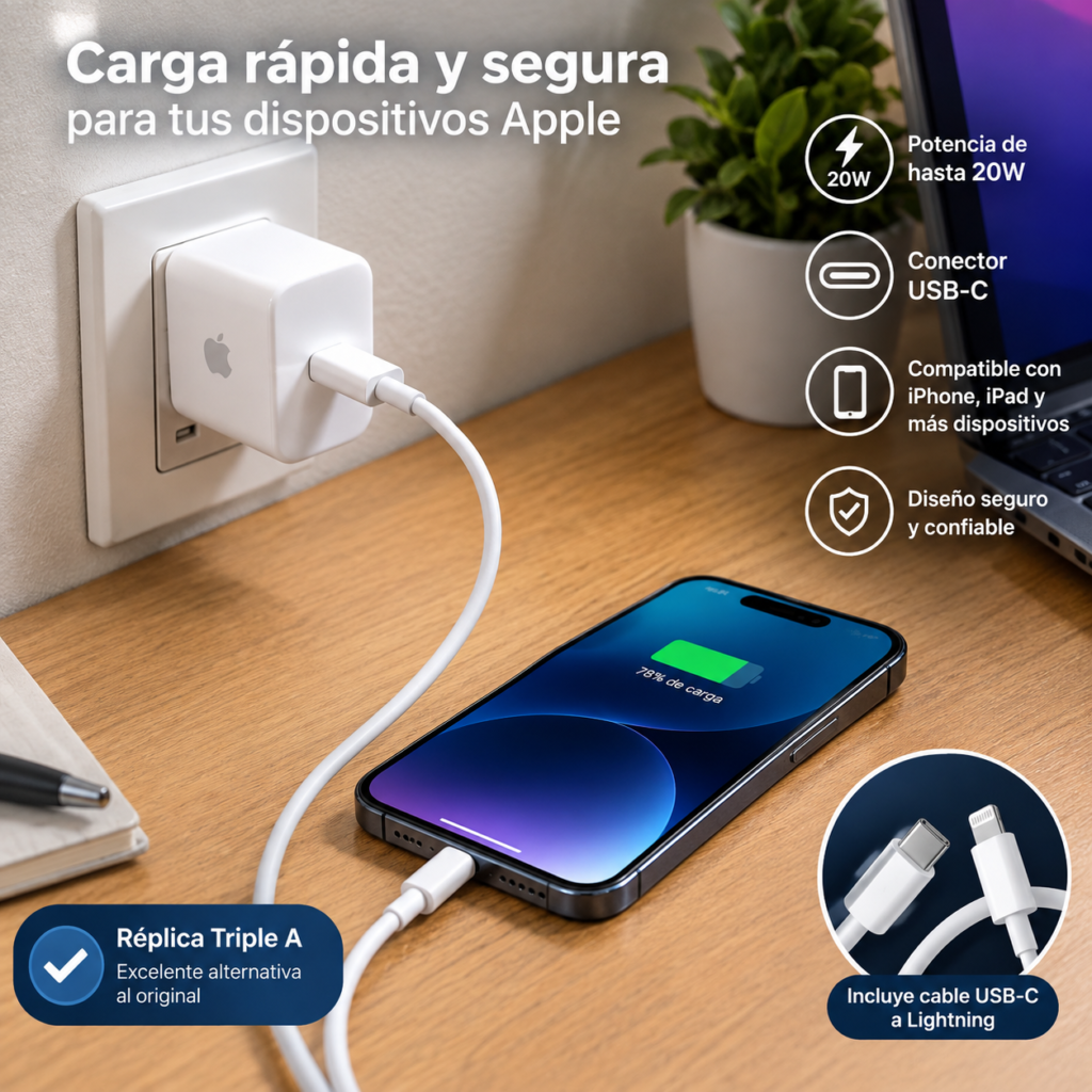 CARGADOR IPHONE USB-C  + Cable USB-C 20W IP