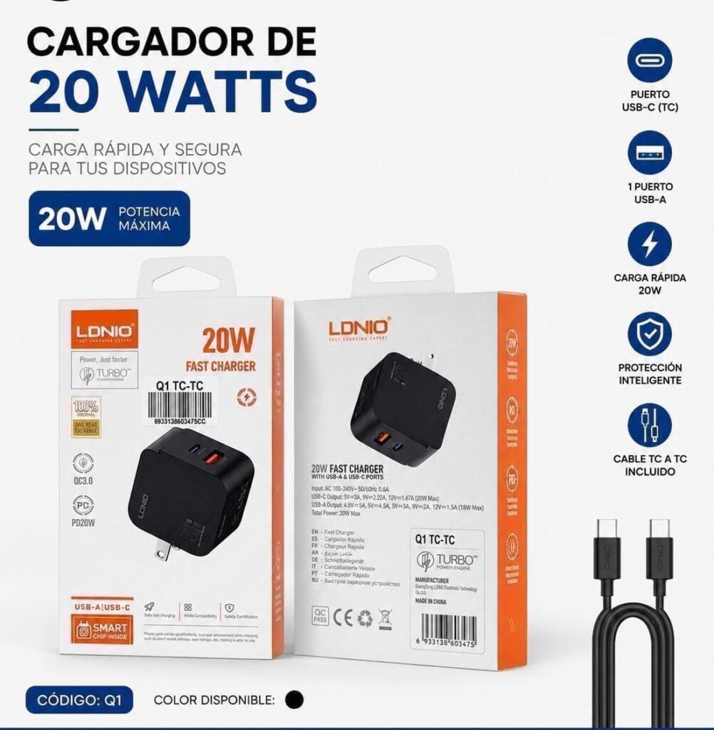 CARGADOR DE 20WATTS  C-Q1 TC-TC
